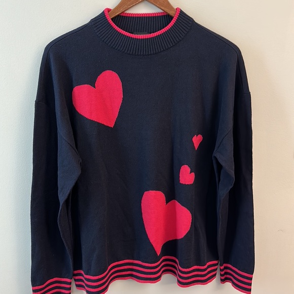 Talbots Sweaters - NWT Talbots Hearts pullover sweater Black Red Cotton blend SZ XL Valentine’s Day